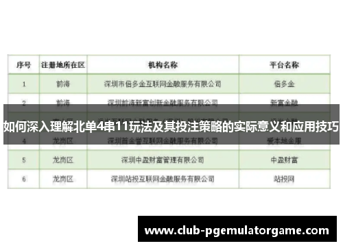 如何深入理解北单4串11玩法及其投注策略的实际意义和应用技巧